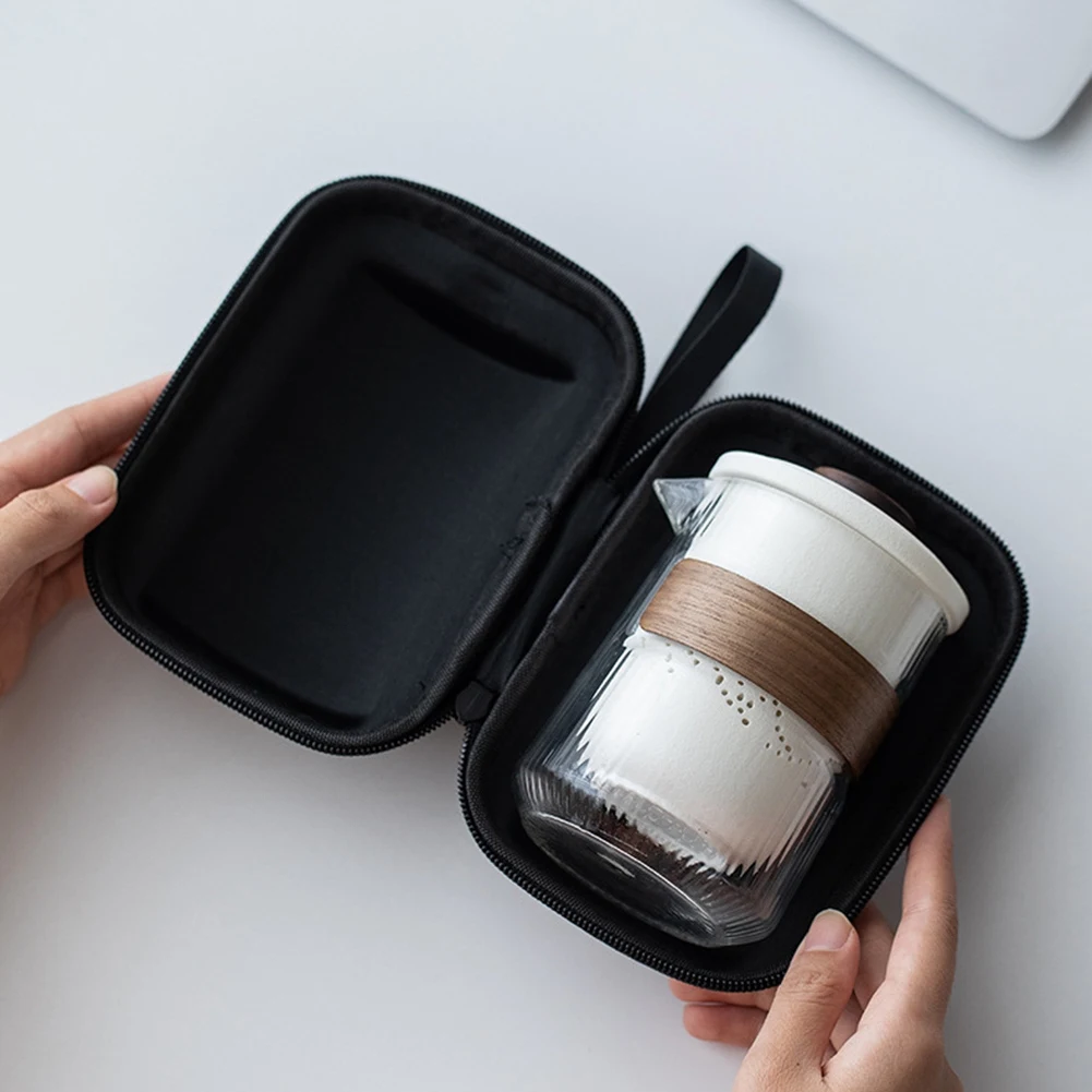 Tea Cup Anti-Hot Ceramic One Pot Four Glass Portable Travel Tea Set Simple Chinese Style Black