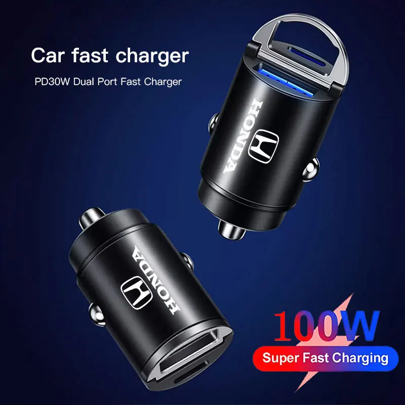 100W USB Car Charger Type C Fast Charging Phone Adapter For Honda Civci FIT Phone Charger Car Adapter Socket Cigarette Lighter