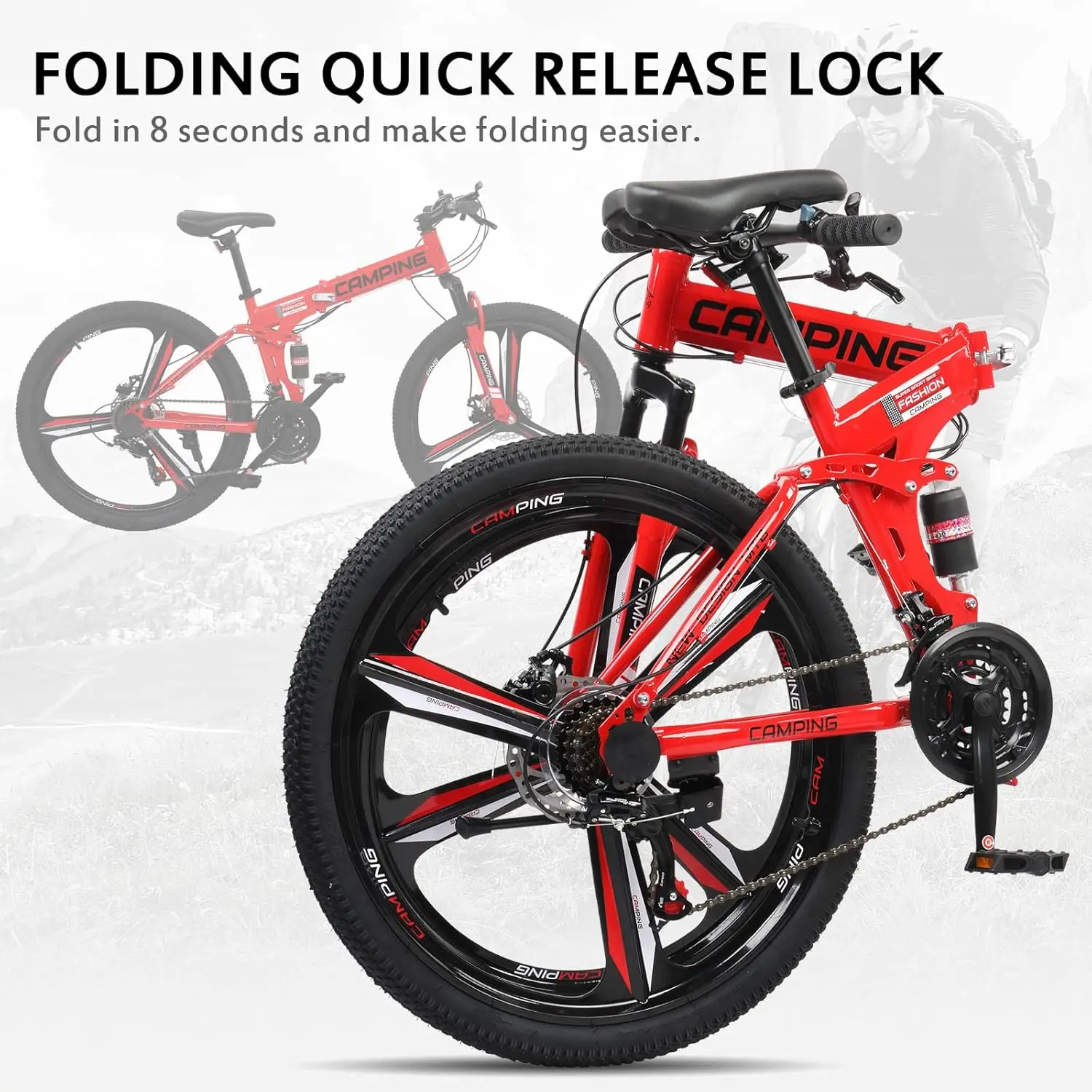 Foldable Mountain Bike 26 Inch Bike 21-Speed Bikes for Adults with Cool Design, Powerful Mechanical Dual Disc Brakes, Double Sho