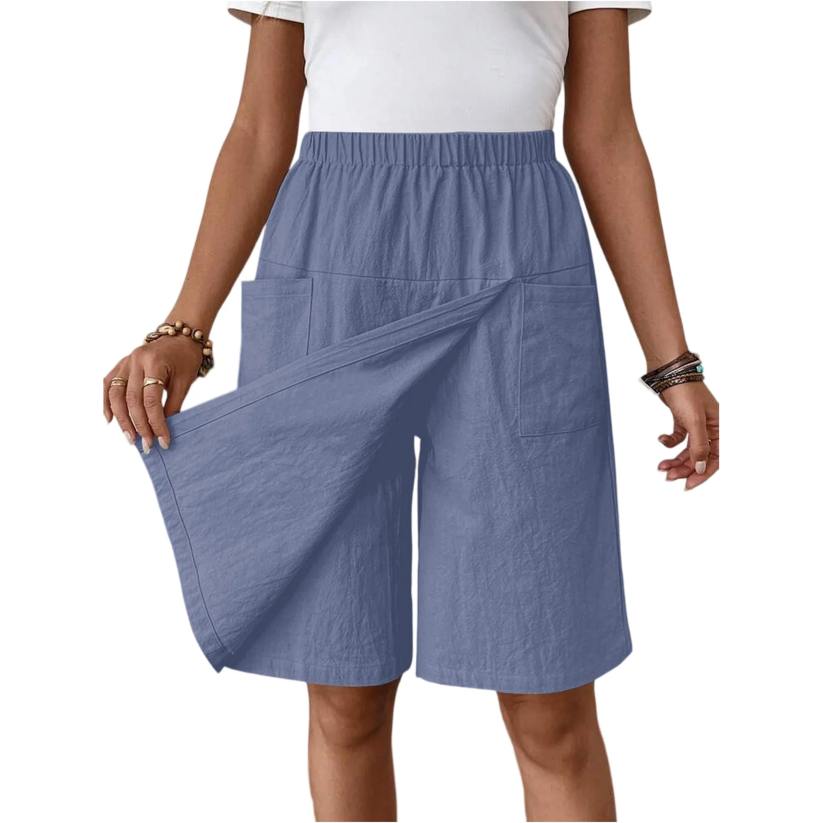 ผู้หญิงบางกระโปรงฤดูร้อนกางเกงคนขนาดเล็ก 200 Pou ไขมันสบายๆกางเกงพลัสขนาดเอวสูงหลวมกางเกงขากว้าง