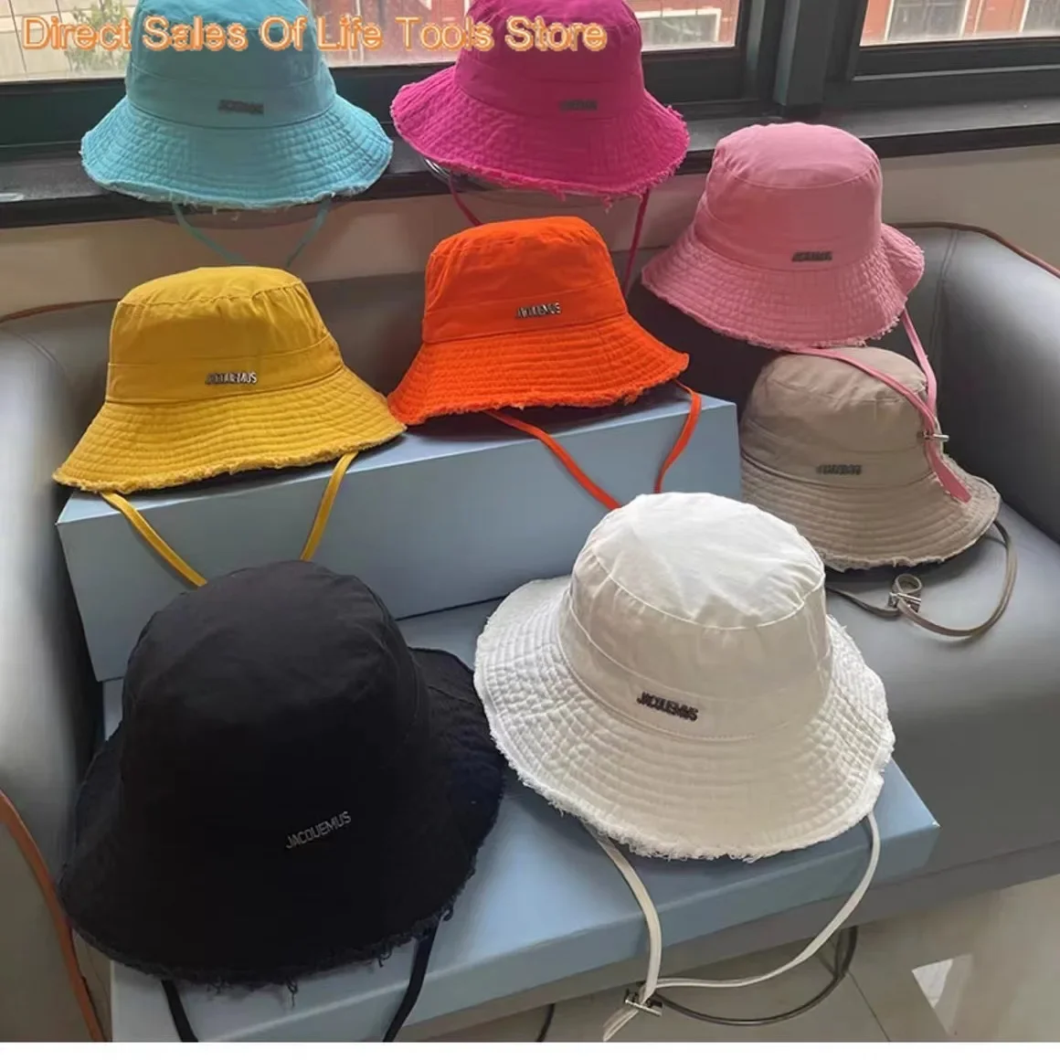 High Quality Frayed Edge Design Bucket Hat Summer Foldable Fashion Solid Fisherman Hat with Adjust Chin Rope Anti-uv Beach Hat