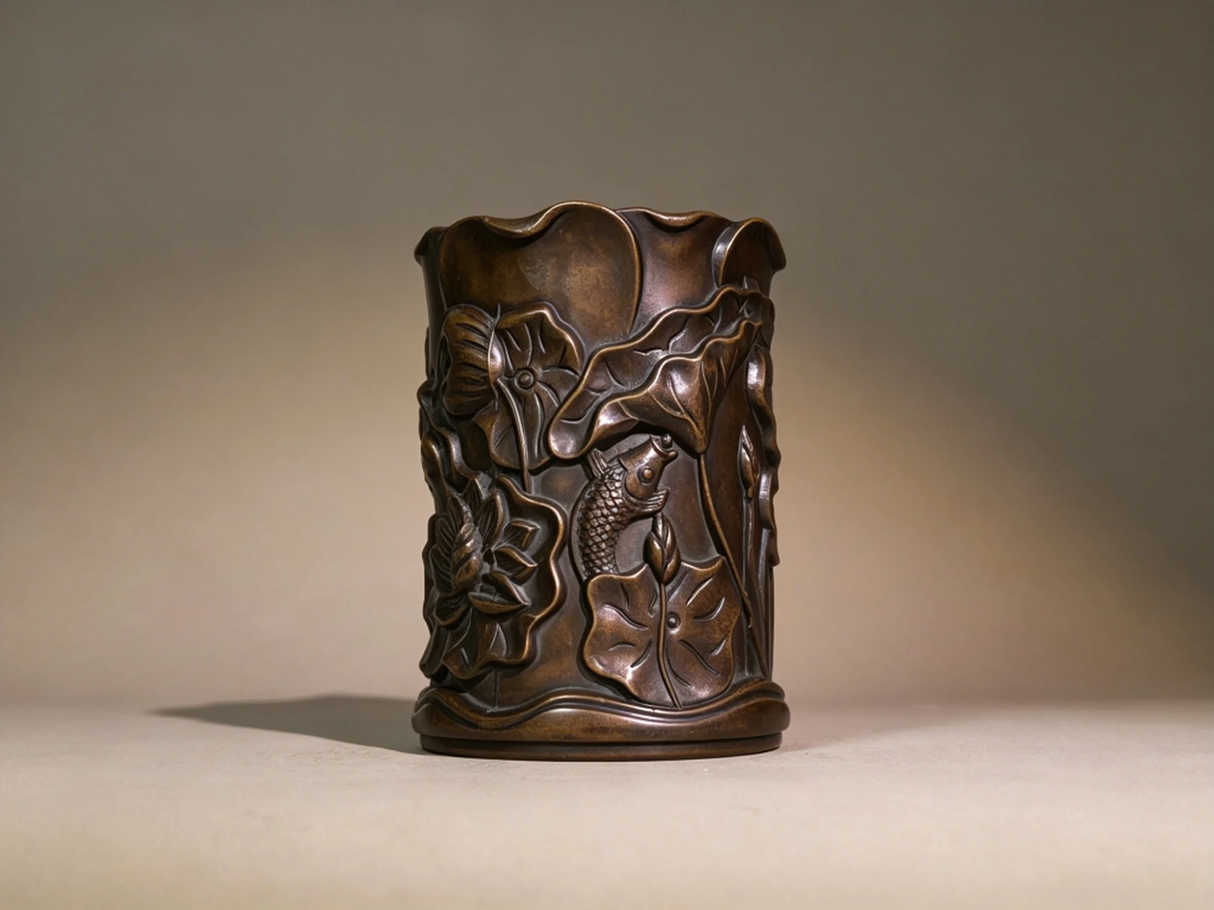 Large Copper Lotus Brush Pot for Cultural Collectibles, Practical & Durable Desktop Decor Ornament for Students' Studies, Desks
