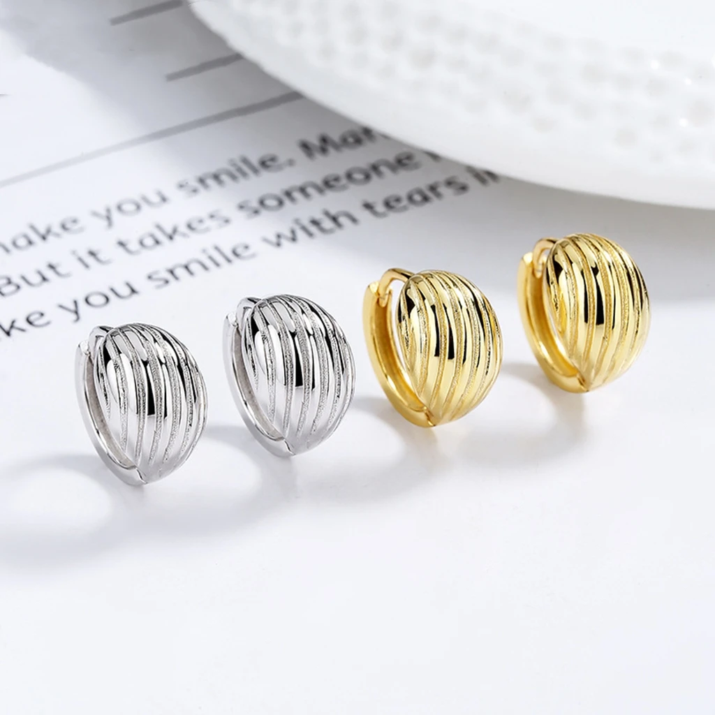 925 Sterling Silver Korean Streak Hoop Earrings For Women Kids 14K Gold Plated Ear Wedding Party Jewelry Gift Female Pendientes