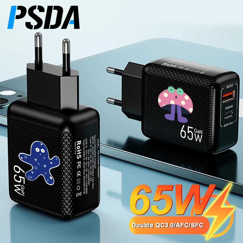 

PSDA 3D 65W GaN Charger Phone Fast Charge QC4.0 PPS PD Quick Charger Type C USB Charger USB C For iPhone 14 Pro Samsung Laptop