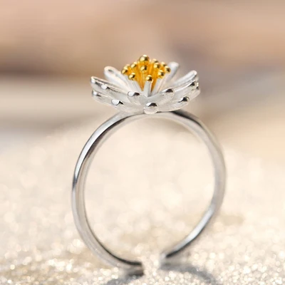 Ring female simple and fresh s990 sterling silver daisy flower student opening ring Japan and South Korea