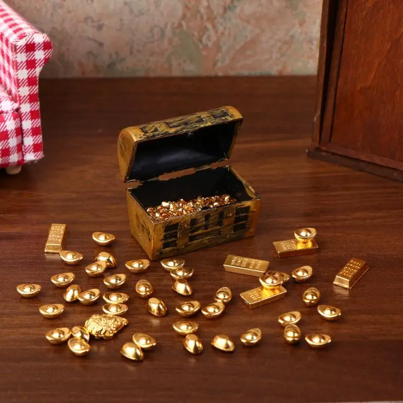 1:12 Dollhouse Miniature Pirate Treasure Chest Ingot Gold Bar Furniture Home Model Decor Toy Doll House Accessories