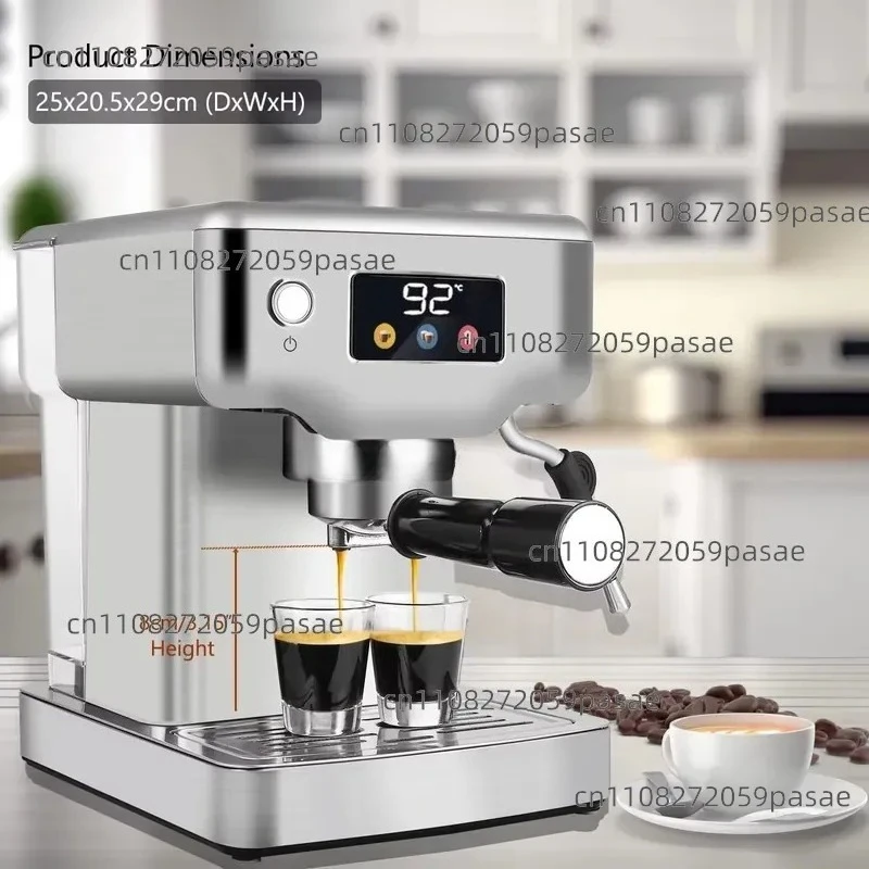 Small office electric semi-automatic espresso machine 20 bar pressure, stainless steel housing, heated, hotel use