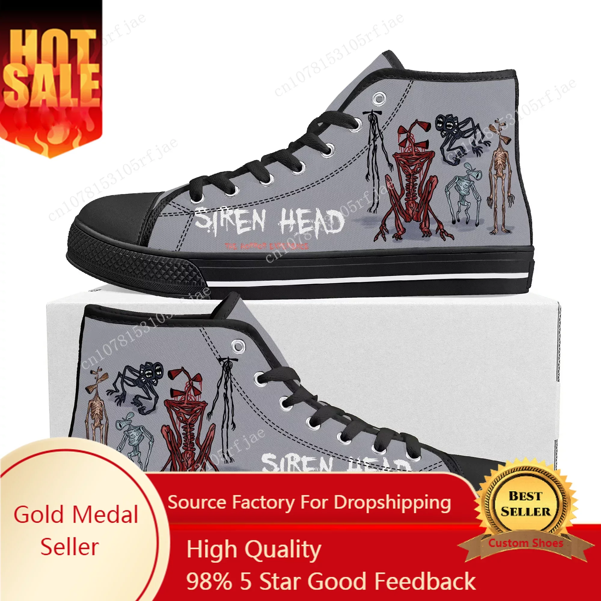 

Siren Head High Top Sneakers Hot Cartoon Game Mens Womens Teenager Fashion High Quality Canvas Sneaker Custom Built Couple Shoes