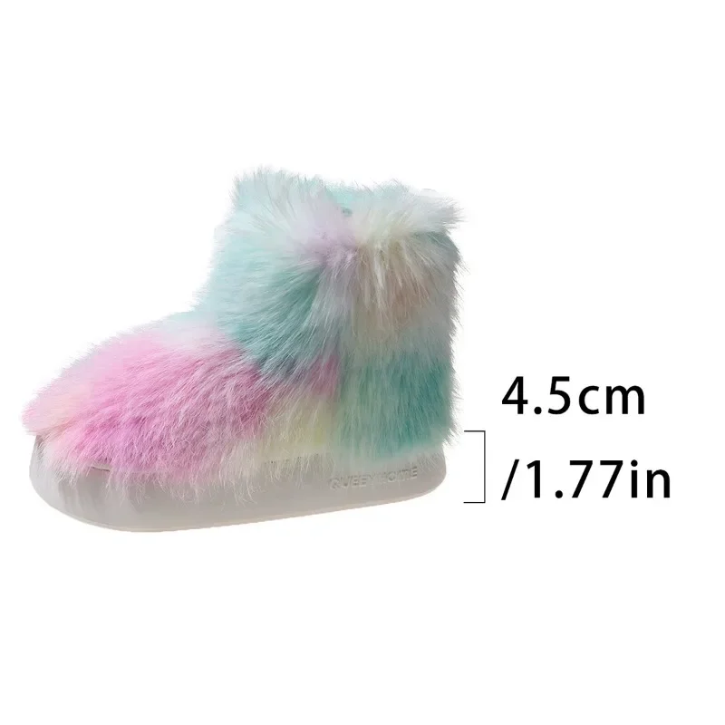 Winter Kids Warm Snow Boots Puffy Faux Fur Boots Children Furry Shoe Rubber Flat Non-slip Slip-on Boots Luxury Fur Shoes