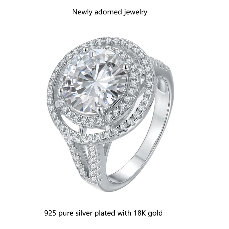 

A 5-carat round morganite, set in an S925 silver double-layer ring for women, designed for stacking.