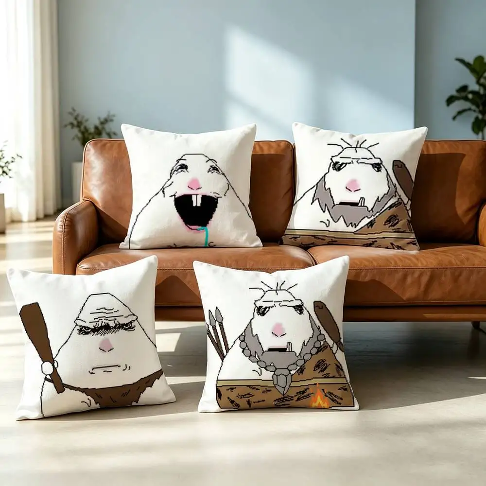 Hamster C-Caveman FUNNY Square Double-Sided printed Pillow Case Bedroom Bedside Pillow Sofa Cushion Cover Gift