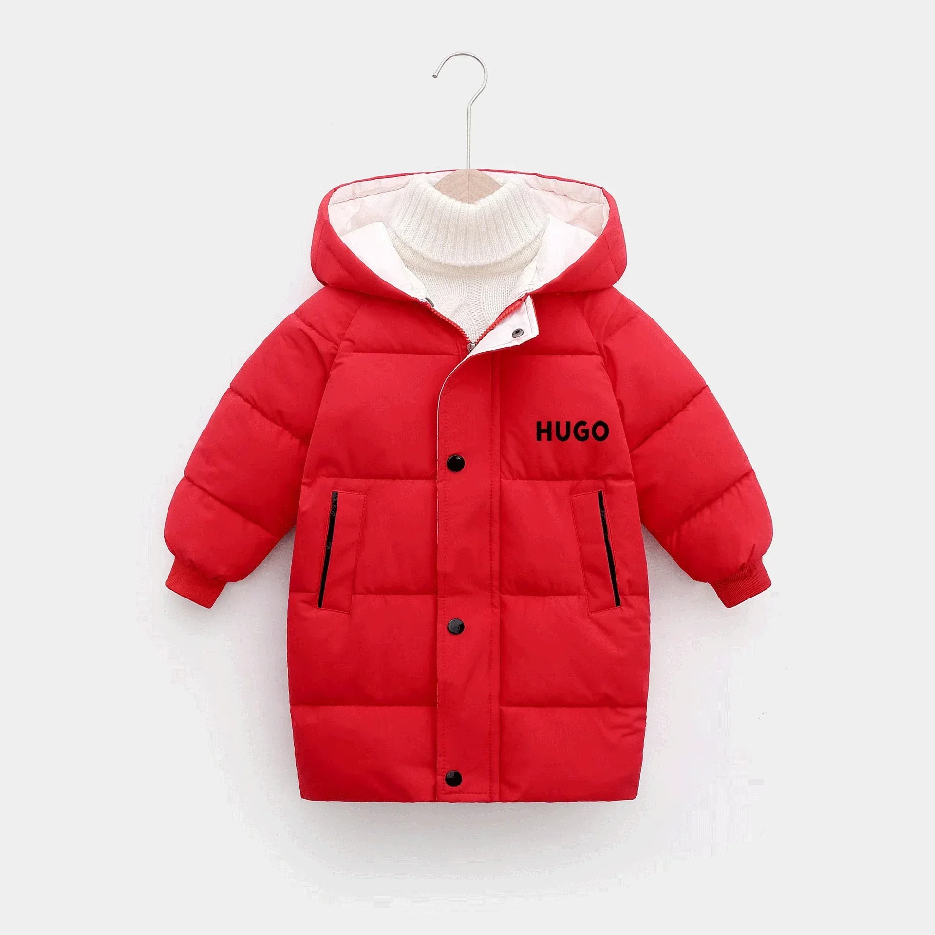 Down jackets for boys and girls, long and thick hooded windbreakers, warm jackets, baby winter clothes, snow jackets for 1-12 ye