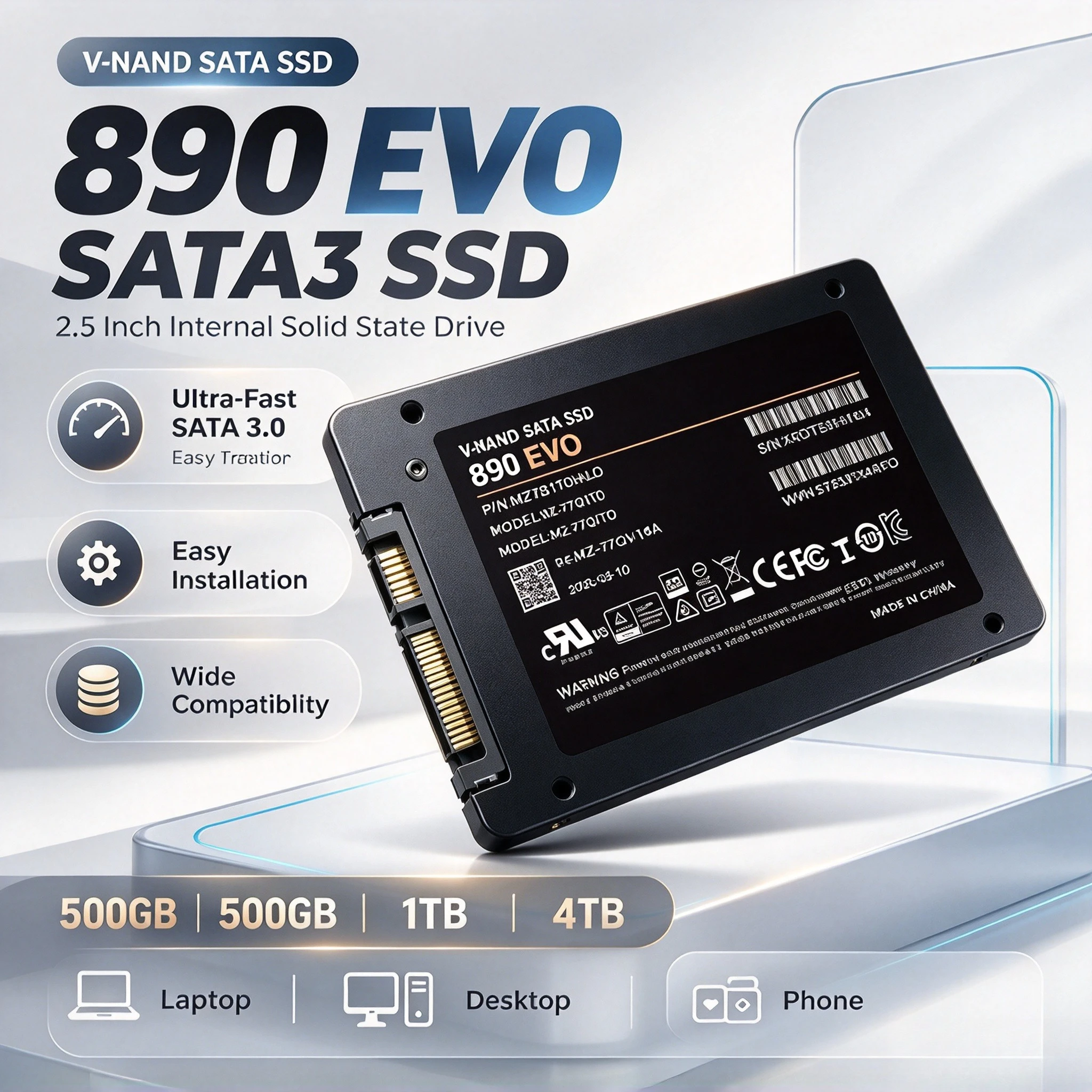 2.5 Inch Internal Solid State Drive SATA3 890EVO SSD 500GB 1TB 2TB 4TB Hard Disk Solid State Drive for Laptop Desktop