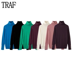 TRAF Basic Cropped Sweaters for Women 13 Colors Turtleneck Pullovers Long Sleeve Knitted Sweater Woman Autumn New Sweatshirts