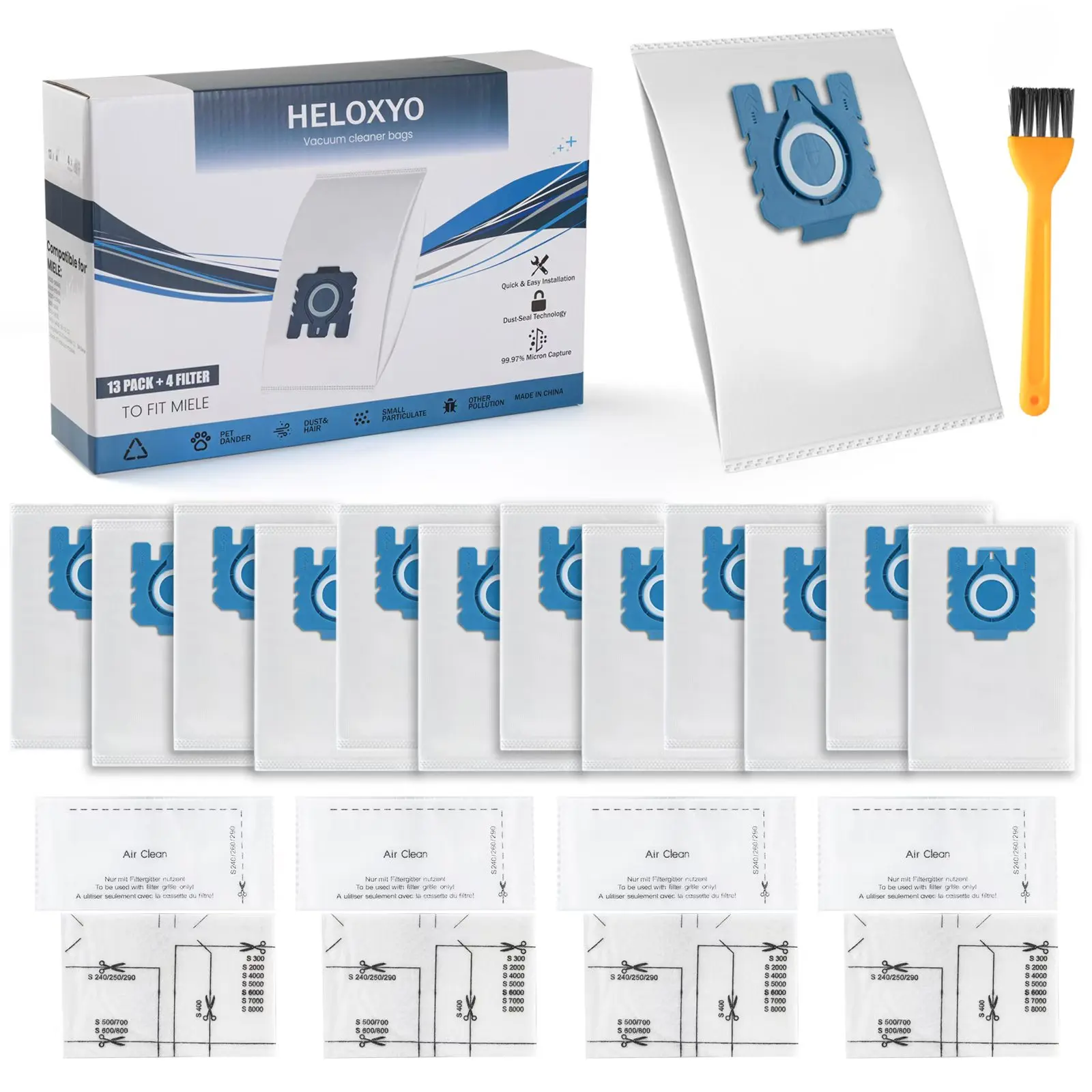 13 bolsas + 4 filtros + 1 cepillo, bolsas para polvo con purificación de aire 3D: para Miele Classic C1, C2, S8, S5, S2, S600 C3, bolsas Hoover