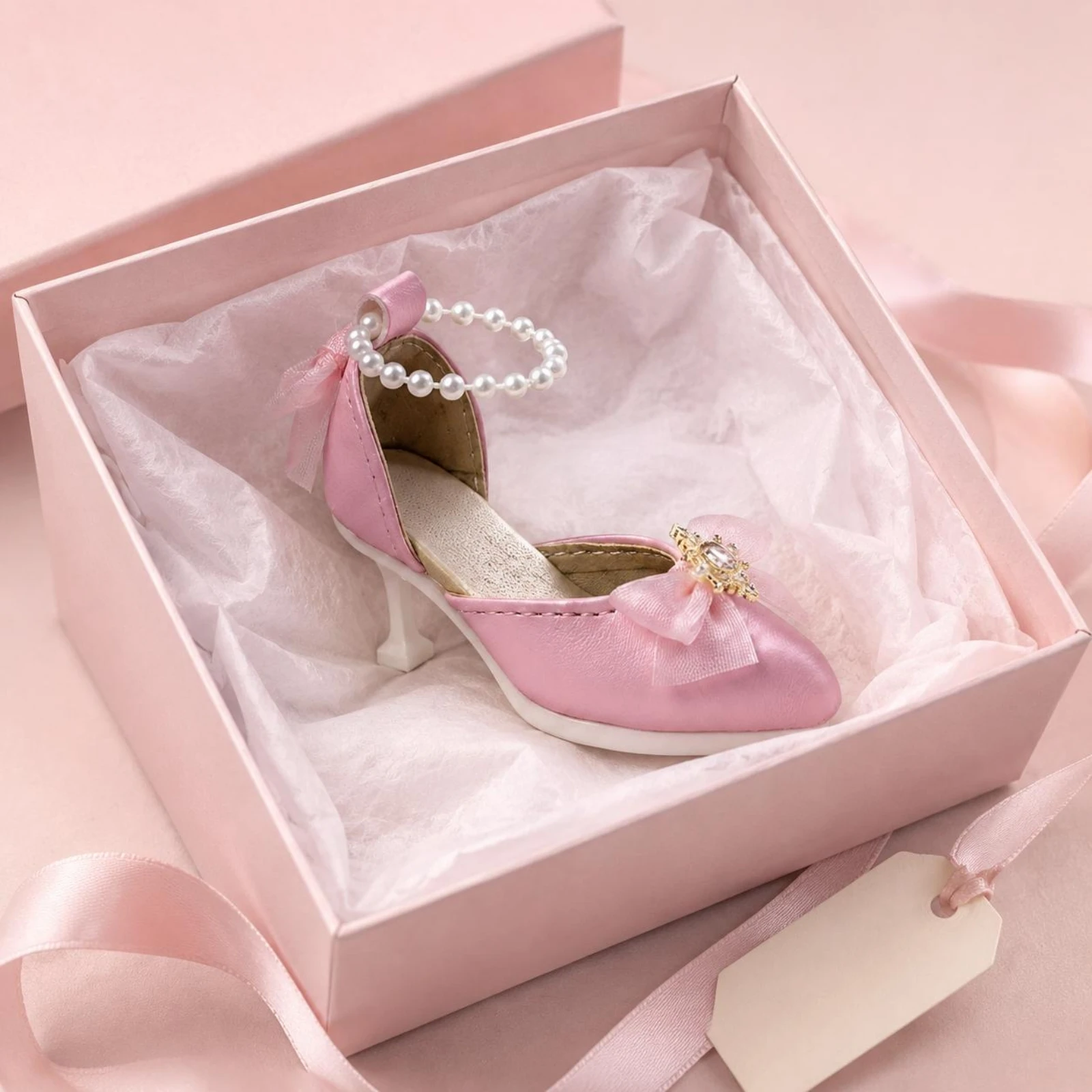 1/4 Bjd Shoes Pointed Toe 1/4 Scale Doll Shoes Lolita Doll Heels Bow Decor Miniature Footwear Crystal Accent