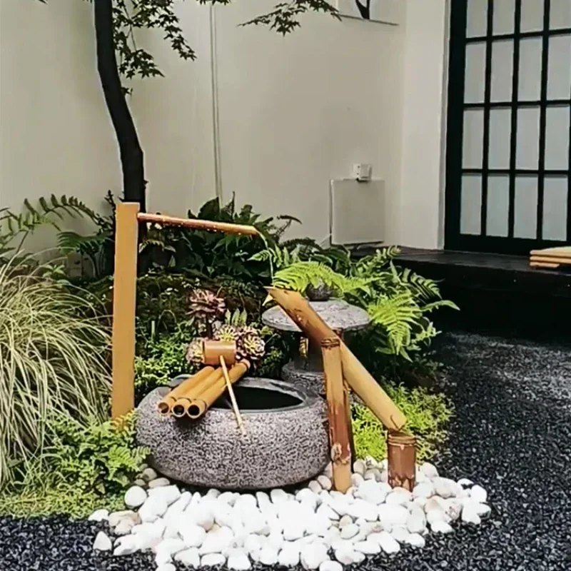 Sweet Deer Flowing Water Japanese Style Garden Bamboo Stone Bowl Water Landscape Landscape Ancient Fish Tank Bamboo Fountain