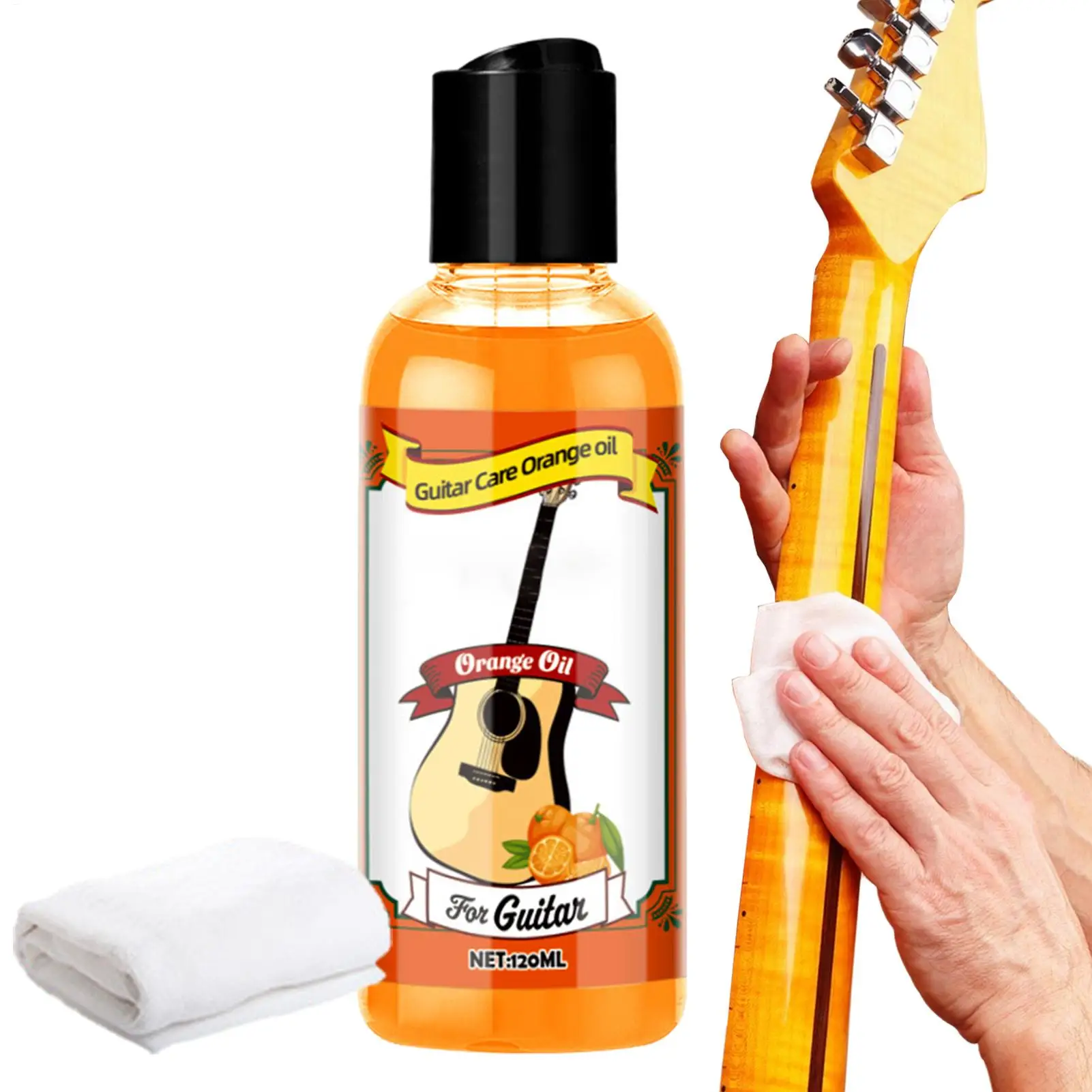 

120ml Guitar Care Oil Cleaner Guitar Fretboard Oil Polish Cleaning Kit Portable Guitar Care Oil with Cleaning Cloth Accessories