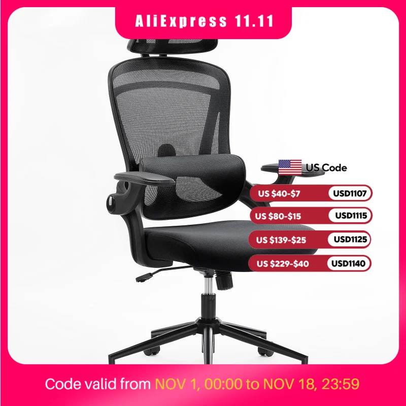 JHK Ergonomic Mesh Office Chair Flip Up Arms Adjustable Lumbar Support 120°Tilt High Back Comfortable Soft Computer Chair For Office