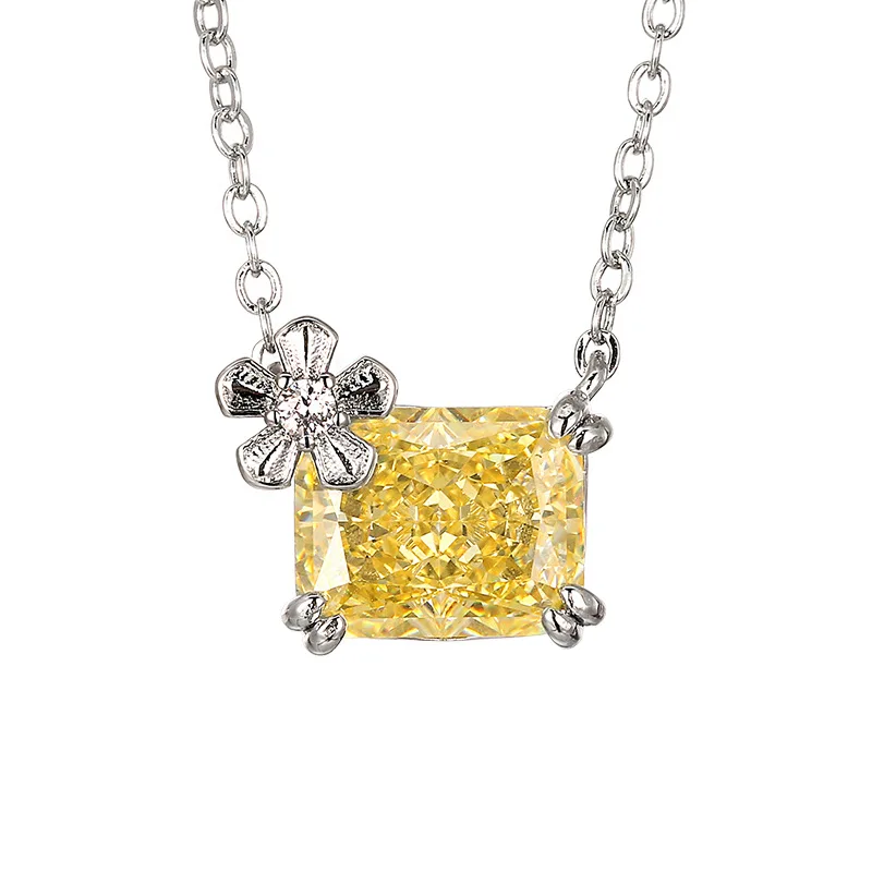 Light Luxury High Carbon Diamond Rectangle Ice Cut Full Diamond Sugar Cube Clavicle Chain Elegant Women Pendant Necklace Party F
