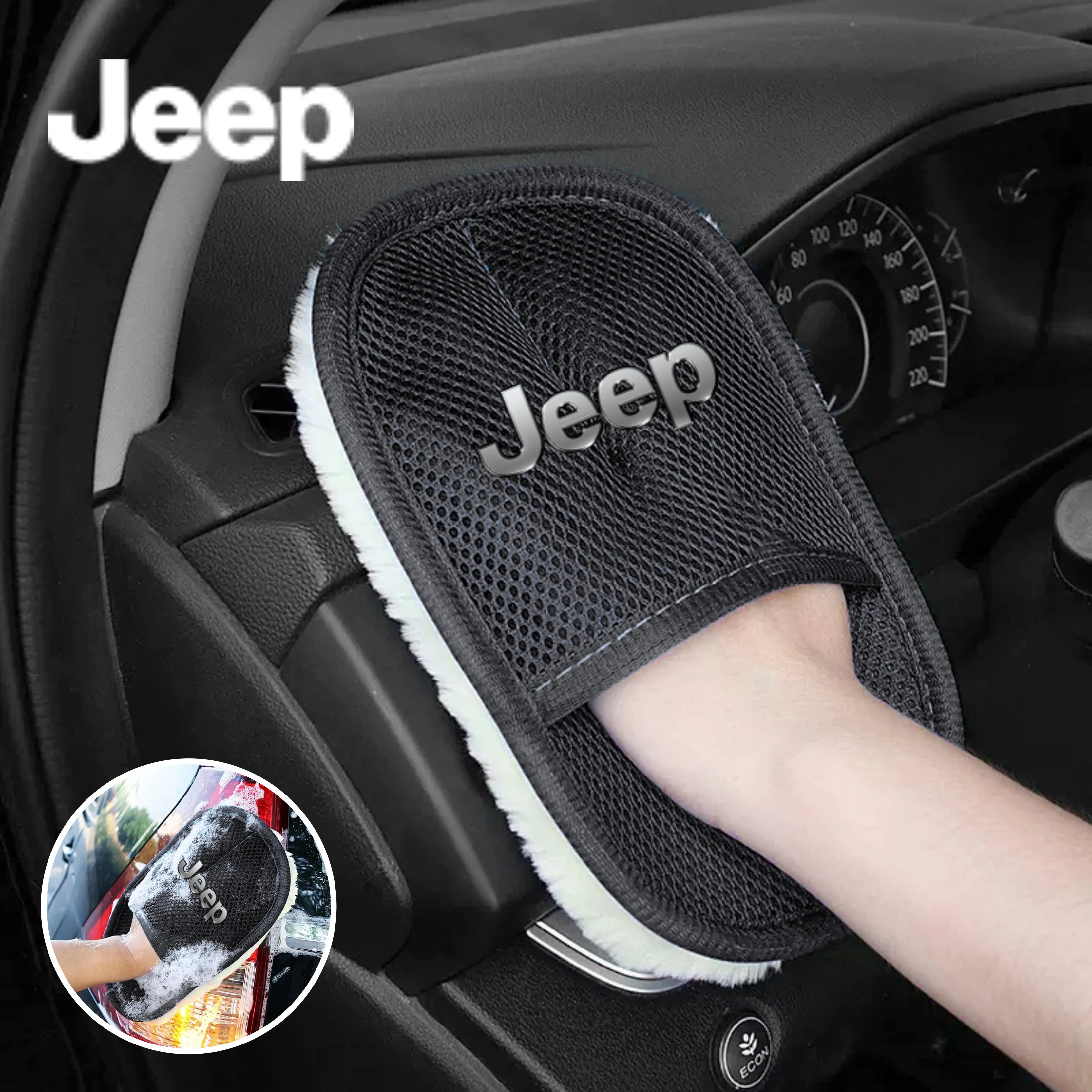 Guante de lavado de coches Jeep, herramientas de cepillo de limpieza de esmalte suave de lana para Jeep Renegade Compass Grand Cherokee Wrangler Patriot Rubicon