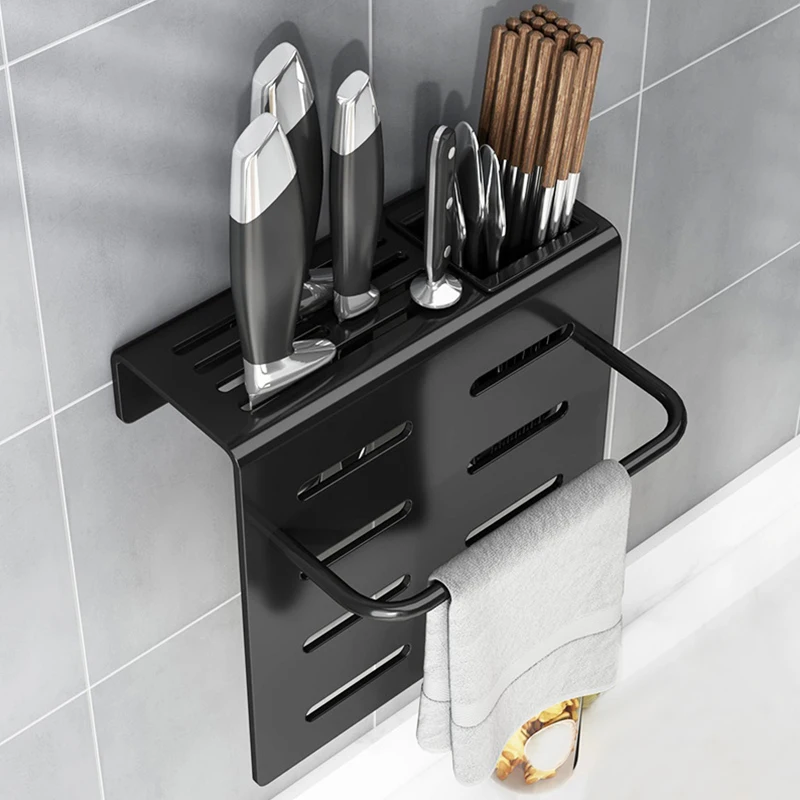 

Kitchen Wall-mounted Knife Storage Rack Knife Block Free Punching Knife Holder with Hook Kitchen Storage Knife Holder Rack