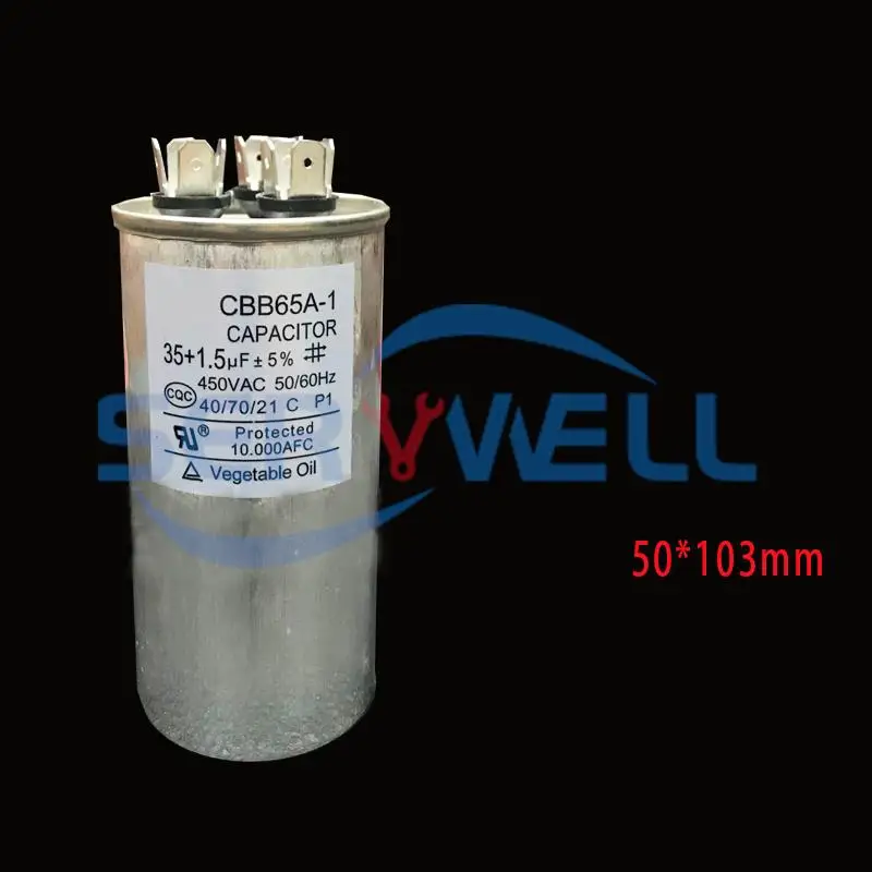 

1Pc CBB65A 450VAC/400VAC 20/25/30/35/40/50/60uF+1.5/2/2.5/3/4/5/6/7uF Motor Run Start Capacitor for Compressor Conditioner + Fan