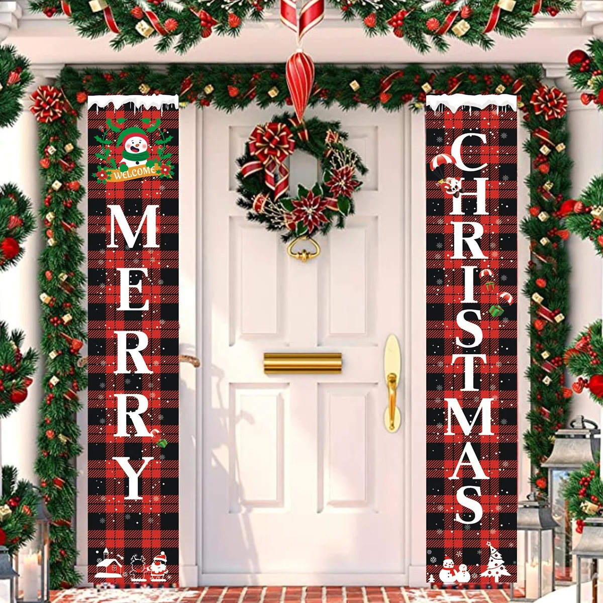 

1 Pair Christmas Couplets Decorative Door Curtain Merry Christmas Banners Wall Hanging Decoration Party Supplies Festive