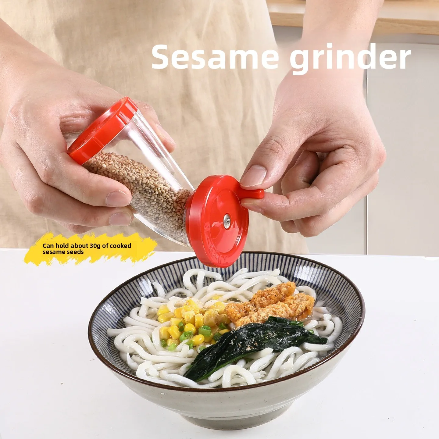Molinillo de semillas de sésamo, dispensador de semillas de sésamo de 75ml, herramienta multifuncional para moler semillas de cocina, molino de sésamo Manual para Cocina