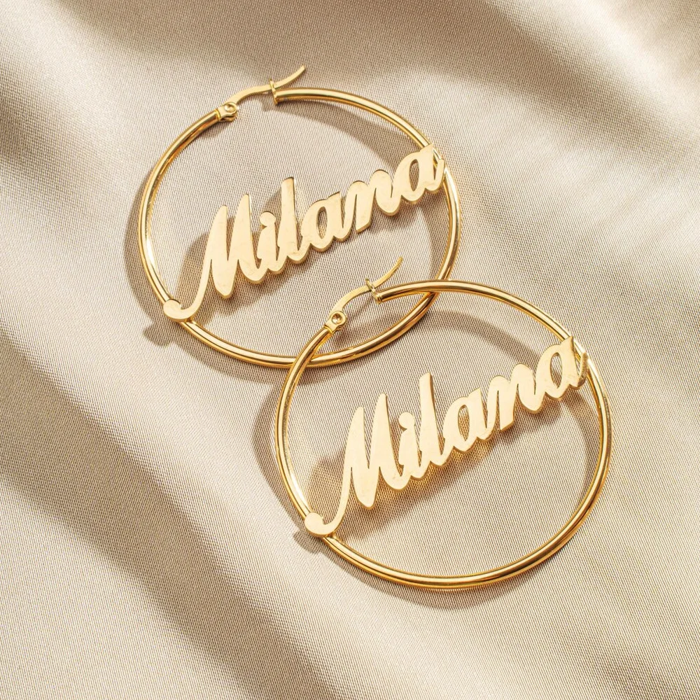 Haiyufly Custom Name Hoop Earring for Women Girls Pin Earrings Stainless Steel Jewelry Mother Kids Personalized Birthday Gift view 3