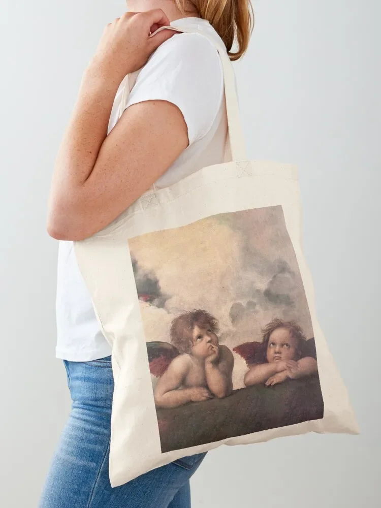 Raphael Cherubs, Sistine Chapel, Bored Angels, Baroque Cupid Fine Art Painting,The Sistine Madonna, Renaissance, Gift, Tote Bag