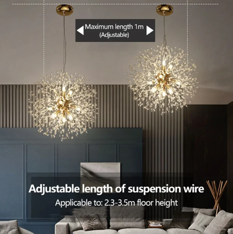 Modern Dandelion LED Chandelier Lighting Pendant Lamp For Living Room Dining Room Home Decoration Bedroom Art Crystal Lamps