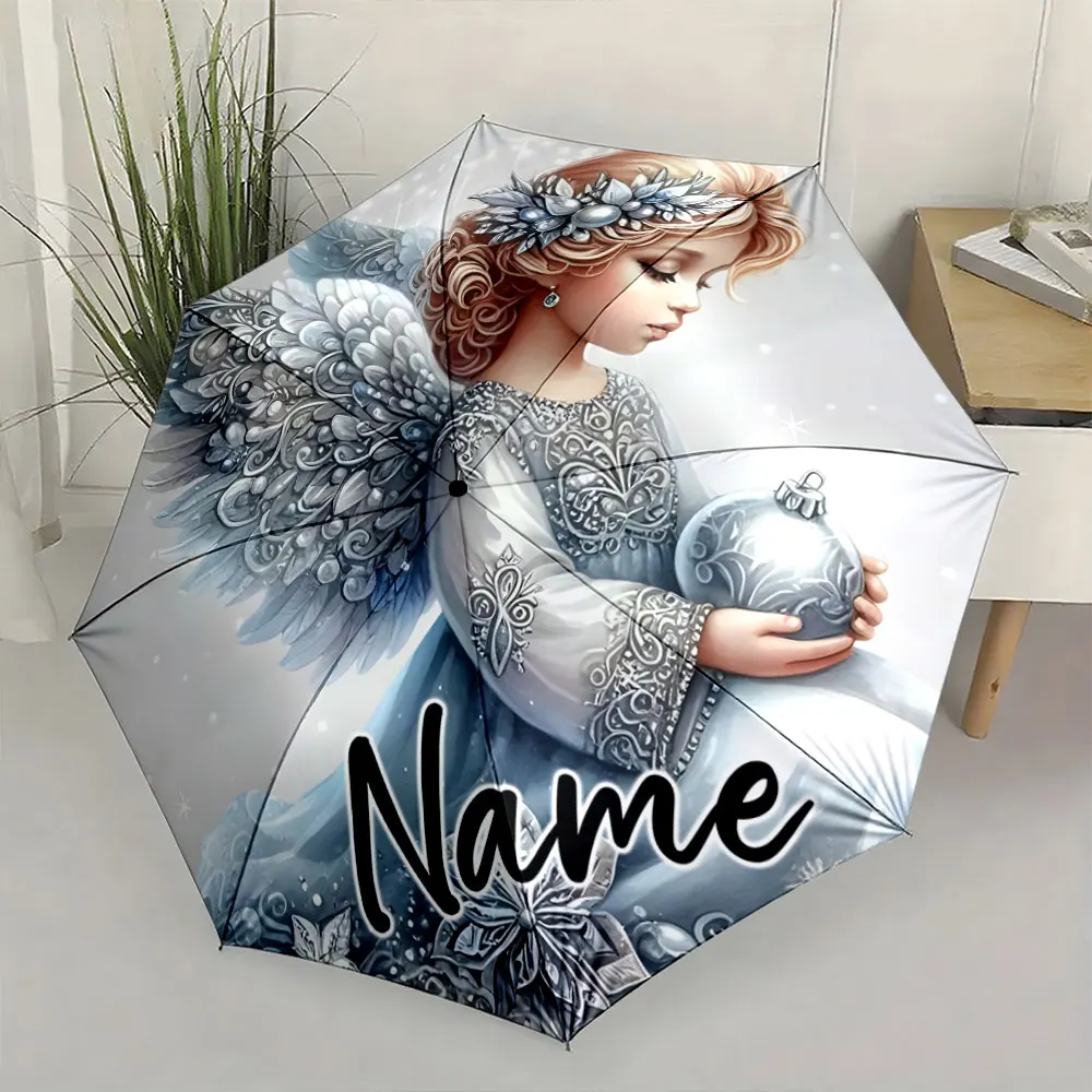 Custom Name Umbrella Elegant Angel Art Adorns Umbrella Print 8 Iron Ribs Folding Umbrella Auto-Open Fashion Sunshade