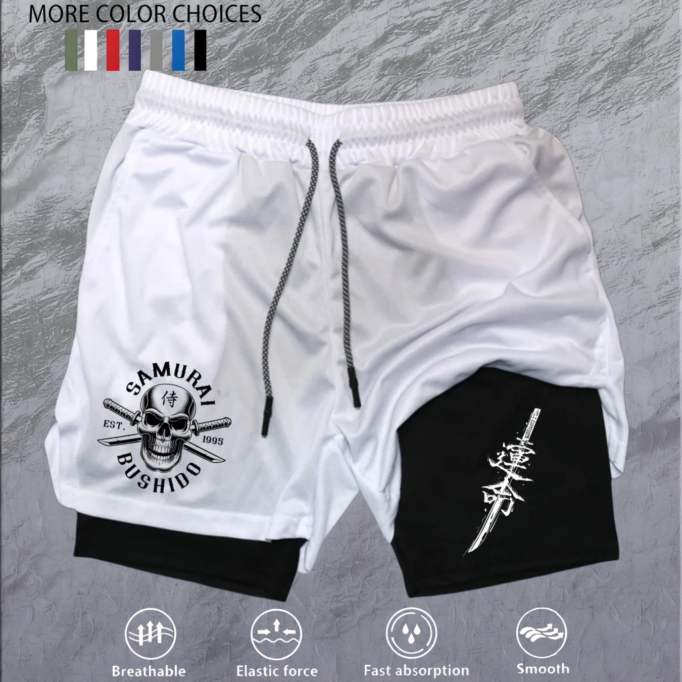 Print 2 in 1 Running Workout Shorts for Men Gym Performance Compression Shorts with Phone Pocket Towel Loop Athletic Activewear