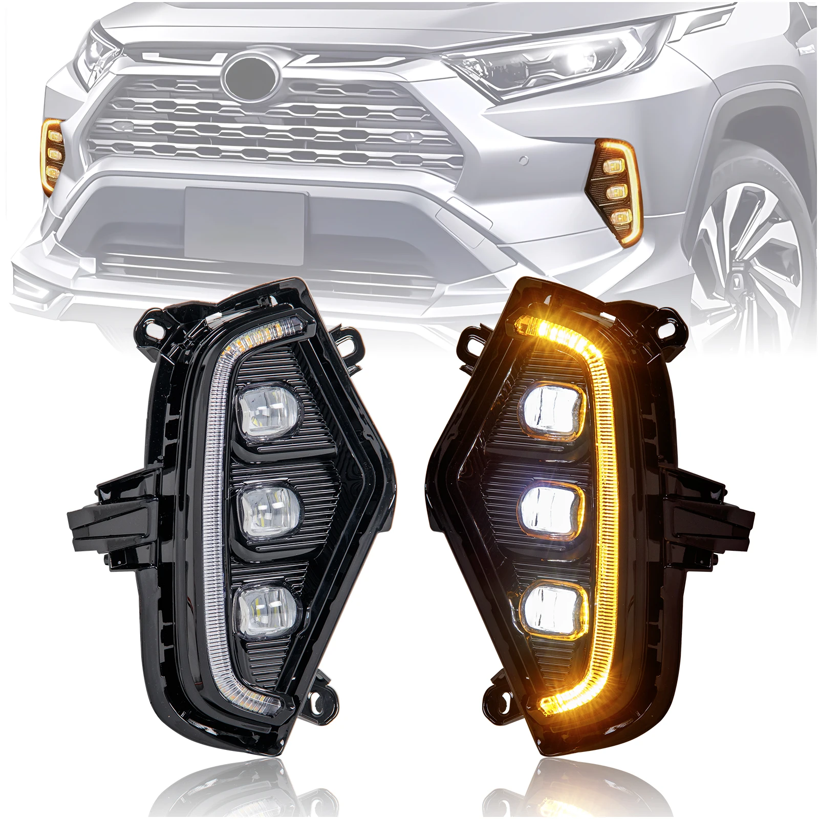 

Дневные ходовые огни для RAV4 2021 года, двухцветные, полностью светодиодные противотуманные фары для RAV4