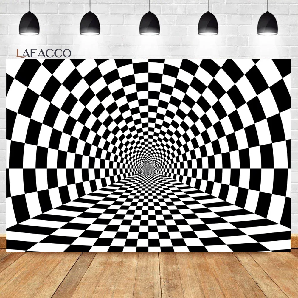 Laeacco Black And White Spiral Vortex Backdrop 3D Effect Endless Tunnel Striped Swirl Adult Kids Portrait Photography Background