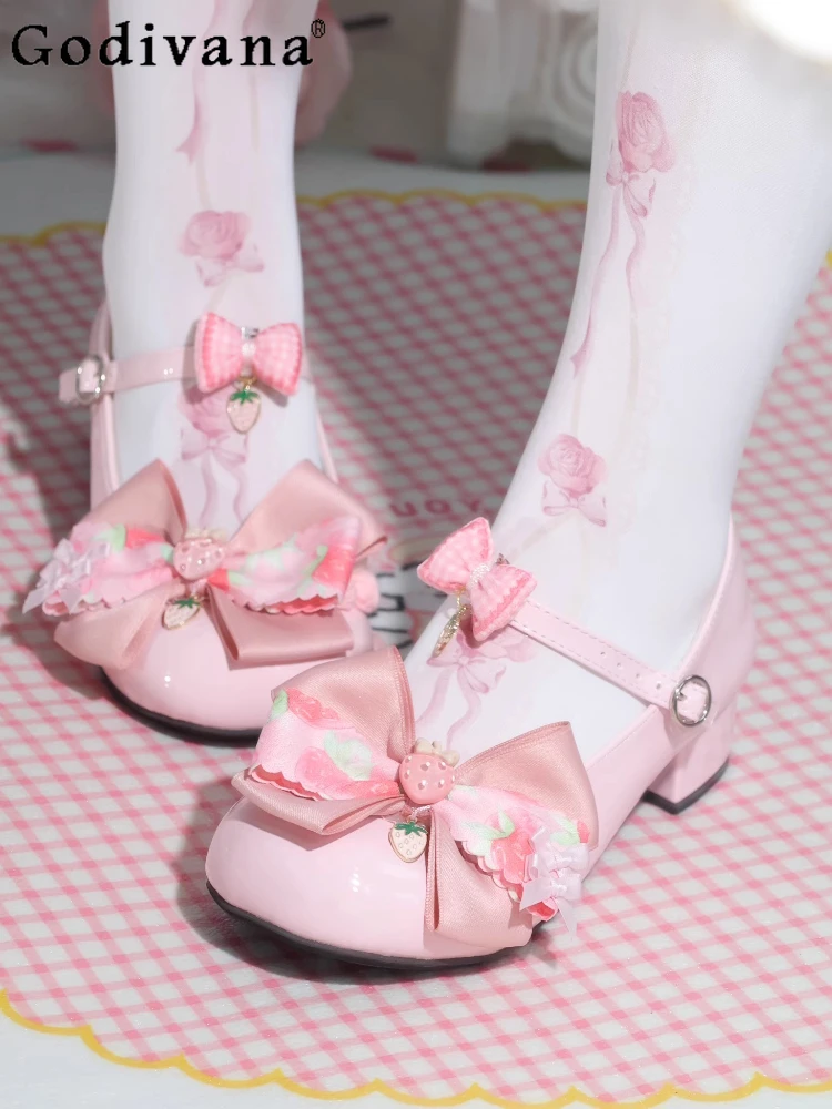 

Оригинальные японские милые туфли с бантом Lo Shoes 2025 Sweet Girls, розовые туфли Мэри Джейн на низком каблуке, женские туфли-лодочки в стиле Лолиты для чаепития