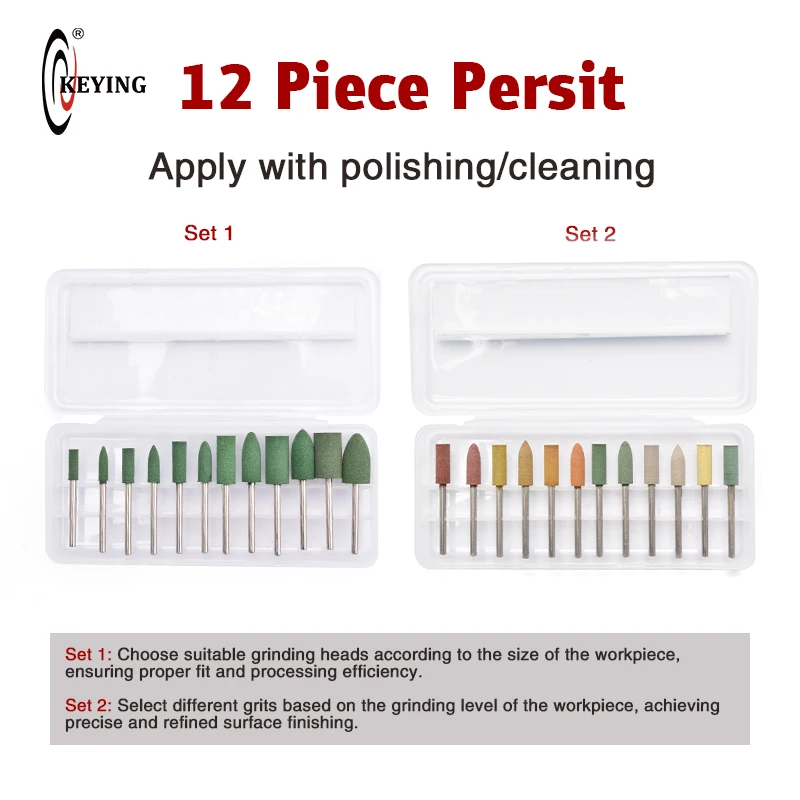12 pcs Rubber Mounted Point Grinding Head for Mould Polishing Rotary Power Tools