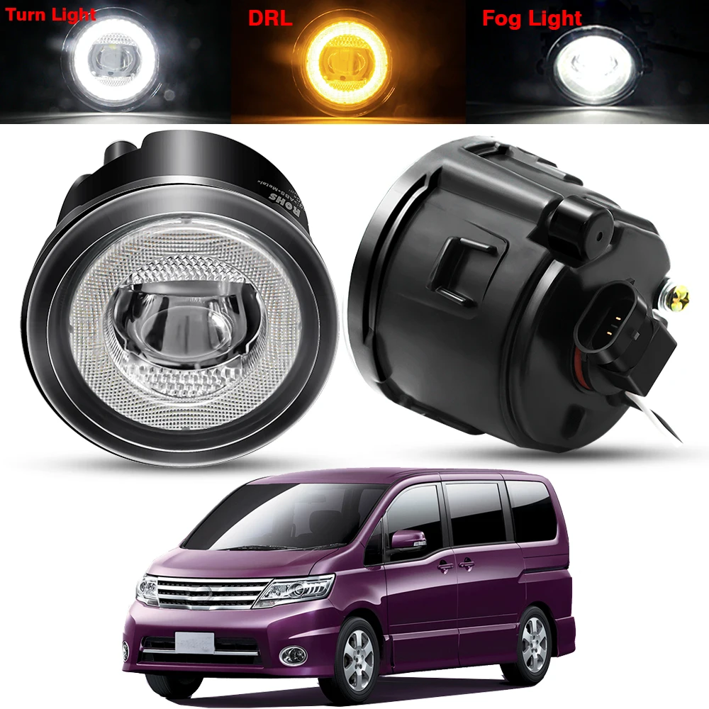 2 X Car Angel Eye Fog Light Assembly LED DRL Turn Daytime Running Lamp For Nissan Serena Highway Star C25 Suzuki Landy 2005-2010