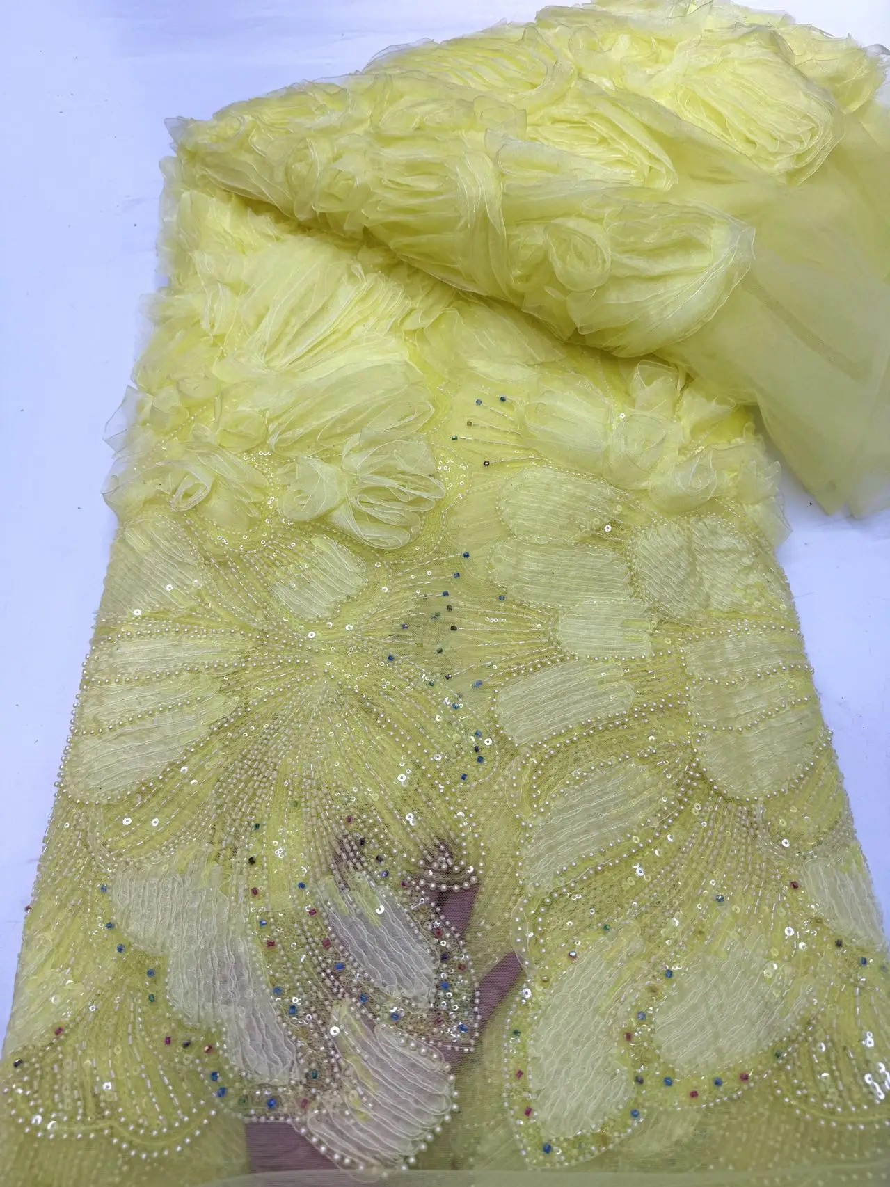 

Latest 2025 High Quality African Nigerian With Tulle Sewing Lace Fabric Guipure Embroidery Beads Dresses Sequins 5Yards JY498