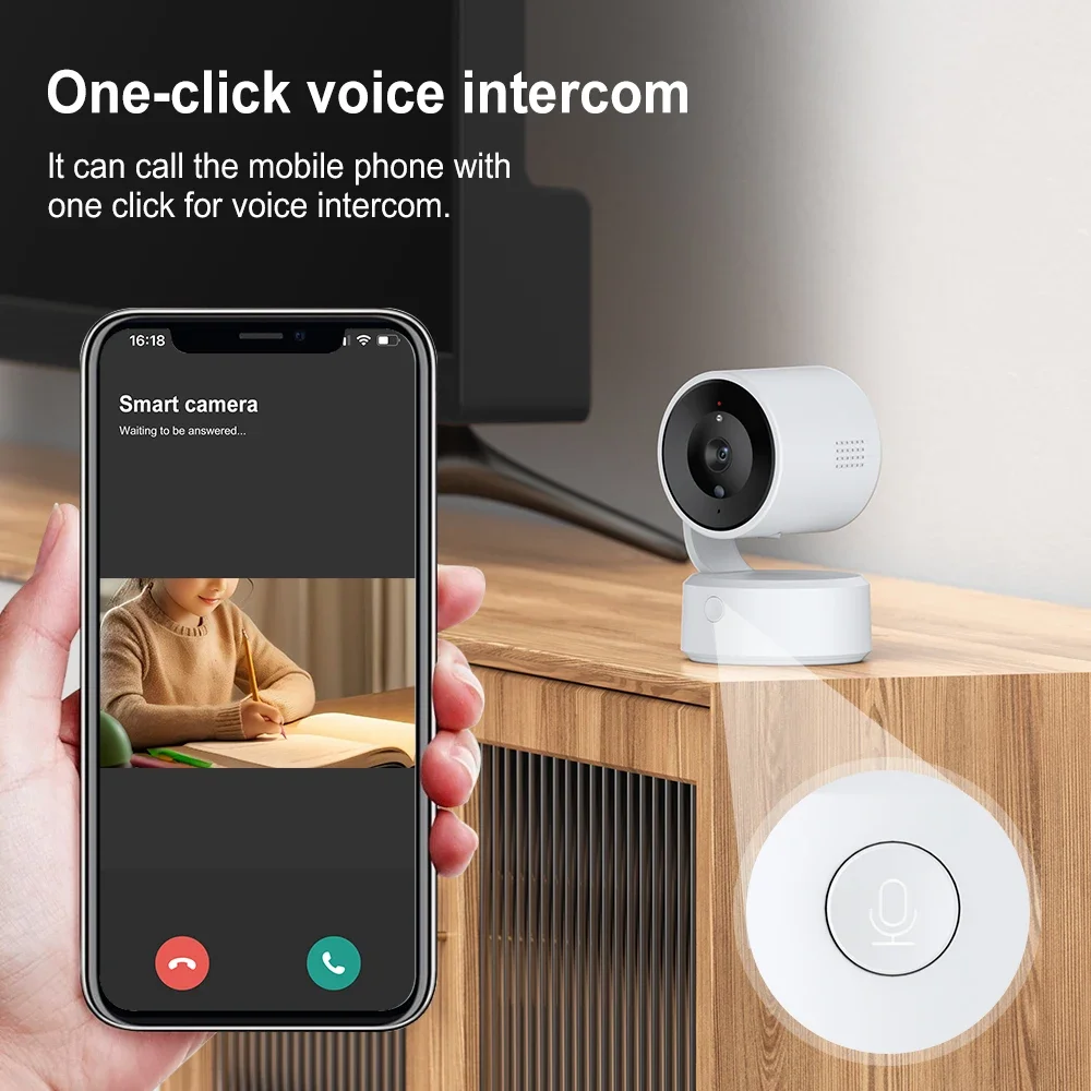 5MP WiFi One-touch Call Indoor Baby Monitor WiFi PTZ Cam Auto Tracking Color Night Vision CCTV Surveillance Camera Tuya APP
