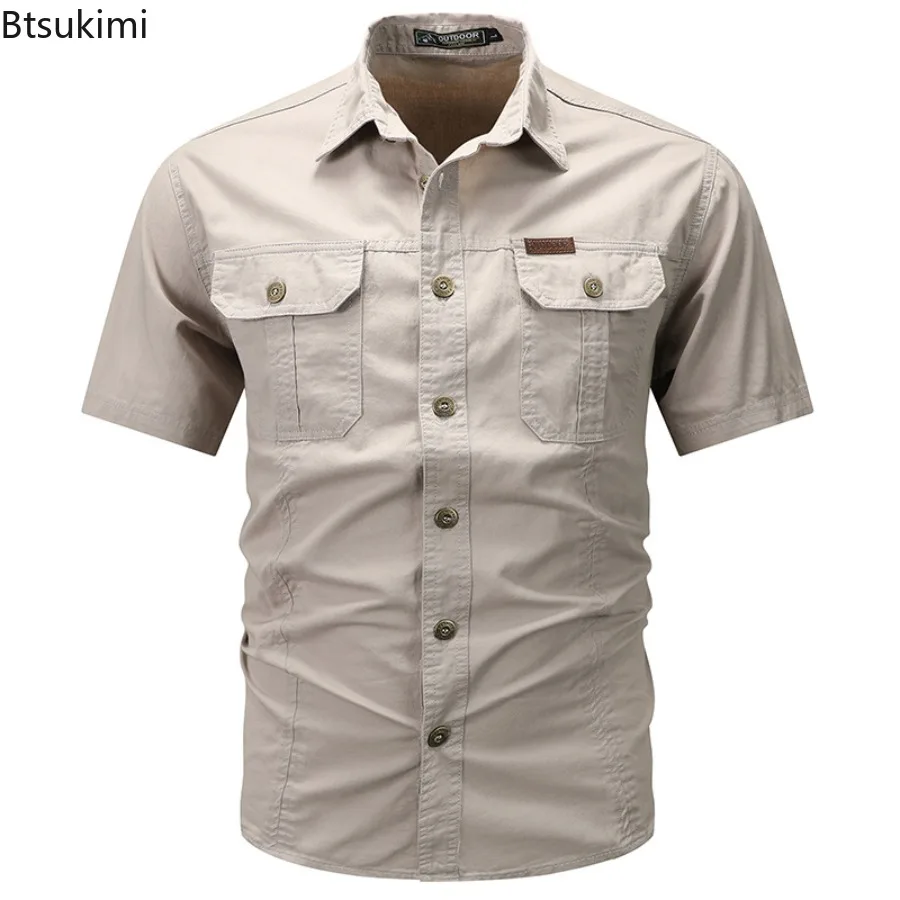 Letnie szybkoschnące koszule z krótkim rękawem dla mężczyzn Cienkie, oddychające koszule Cargo z klapami Męskie koszule outdoorowe taktyczne Casual Hiking Shirt Tops