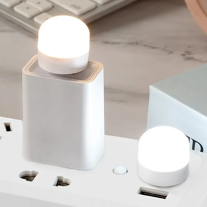 Mini luz nocturna USB blanca cálida, luz de lectura de libro de protección ocular, enchufe USB, computadora, carga de energía móvil, lámpara LED de