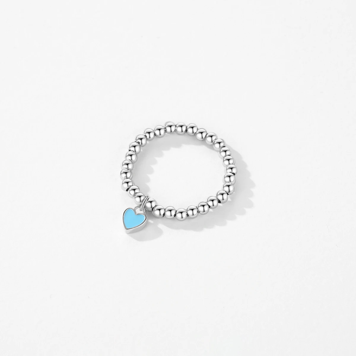MODIAN 925 Sterling Silver Blue Enamel Heart Love Minimalism Adjustable Beads Rings Trendy Exquisite Fine Jewelry For Women Gift