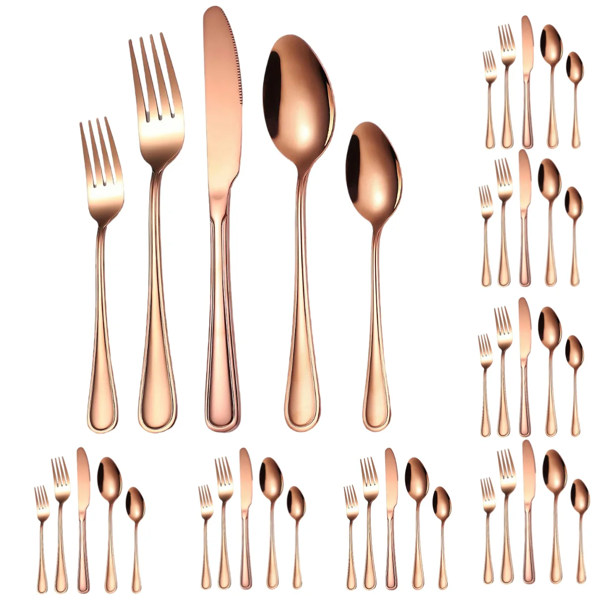 A · HOUSEWARE Rose Gold Stainless Steel Flatware Set Line Pattern Handle 40 Pieces Silverware Elegant Cutlery Utensils for 8