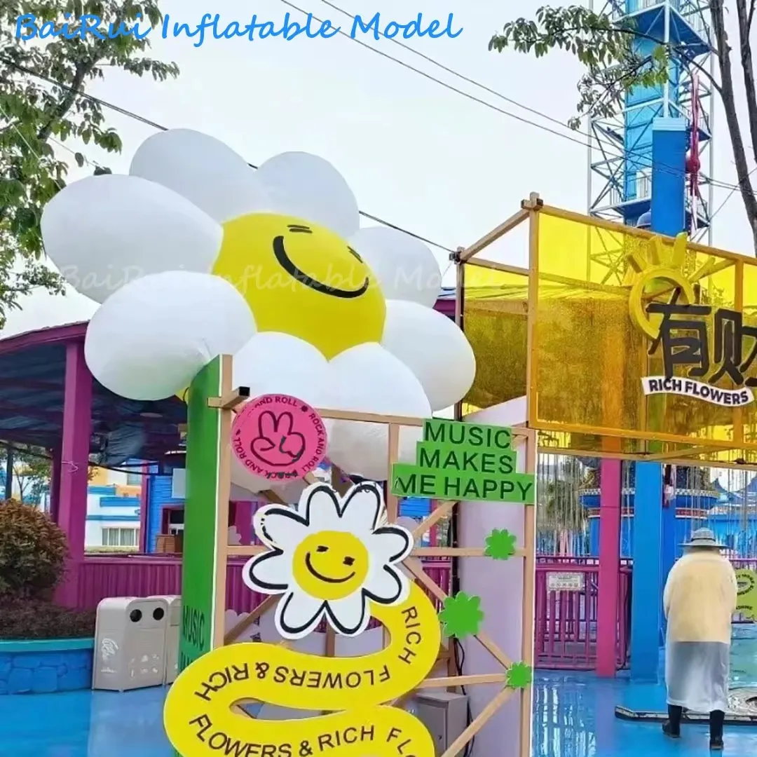 Giant Inflatable Cartoon Smiley Sunflower Air Blow Daisy Flower Balloon Outdoor Wedding Stage Decor Event Advertising Props