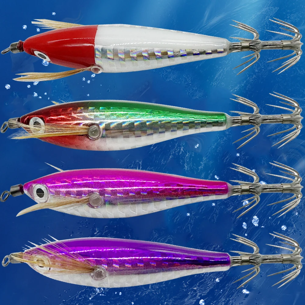 3-20pcs Wood Shrimp 5.5g Horizontal Laser Luminous Floating Egi Lure Squid Jigging Shrimp Hook Octopus Cuttlefish Fishing Baits