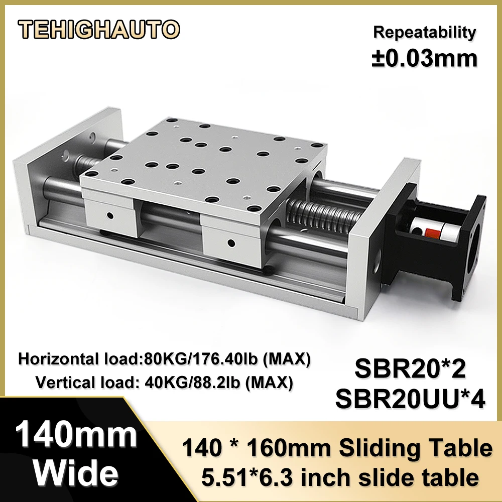 80Kg Load 140mm Wide CNC Slide Table 0.03Mm Repeatability Heavy Duty Ball Screw SFU2005/2010 Linear Motion Module Stage Actuator
