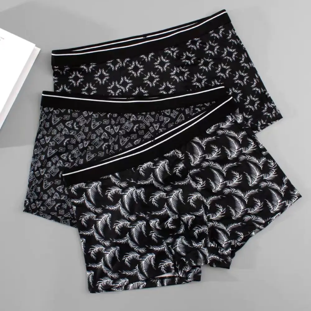 4PCS Breathable Stripe Letter Men's Flat Panties Large Size Seamless Boxer Shorts Male Low Waist Underpants Mens Underwear Gifts