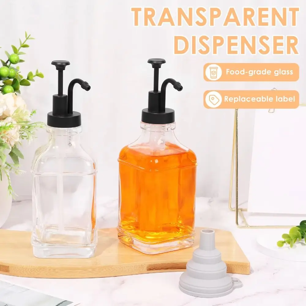 

Durable Square Coffee Syrup Bottle 500ml Fillable Clear Coffee Syrup Container Reusable Thicken Glass Soap Pump Dispenser Home